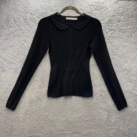 Karen Millen Size 2 Black Top Collar Long Sleeves Body Con Crop Quiet Luxury - Picture 1 of 11